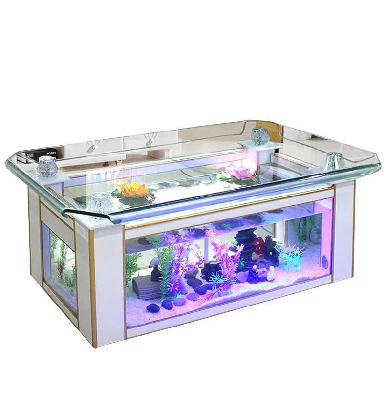 Wholesale aquarium  tank living room sofa table top ultra white curling coffee table ecological glass fish tank