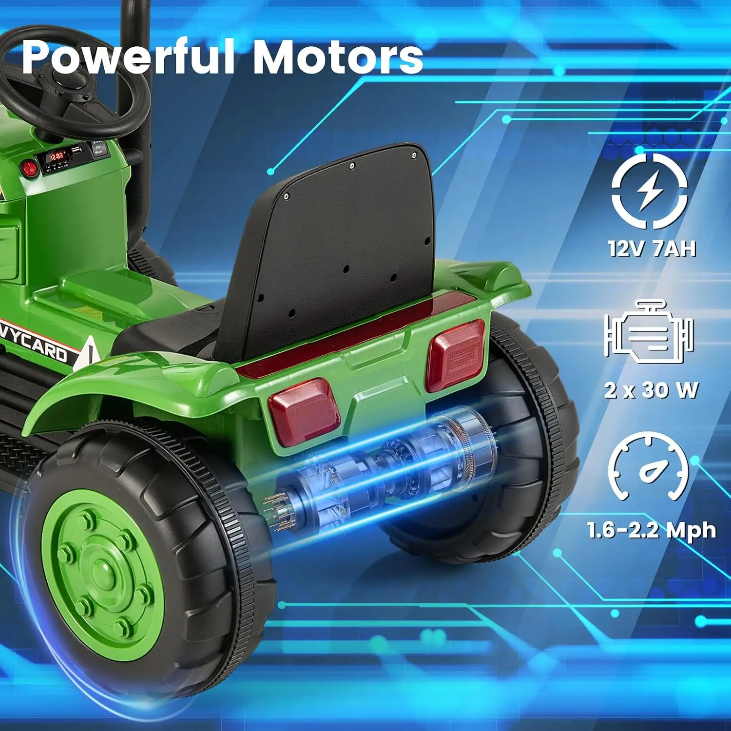 OLAKIDS 12V Kids Ride on Tractor, Battery Powered Motorized Electric Car with Trailer, Dual Motors, Remote Control, Light, Music