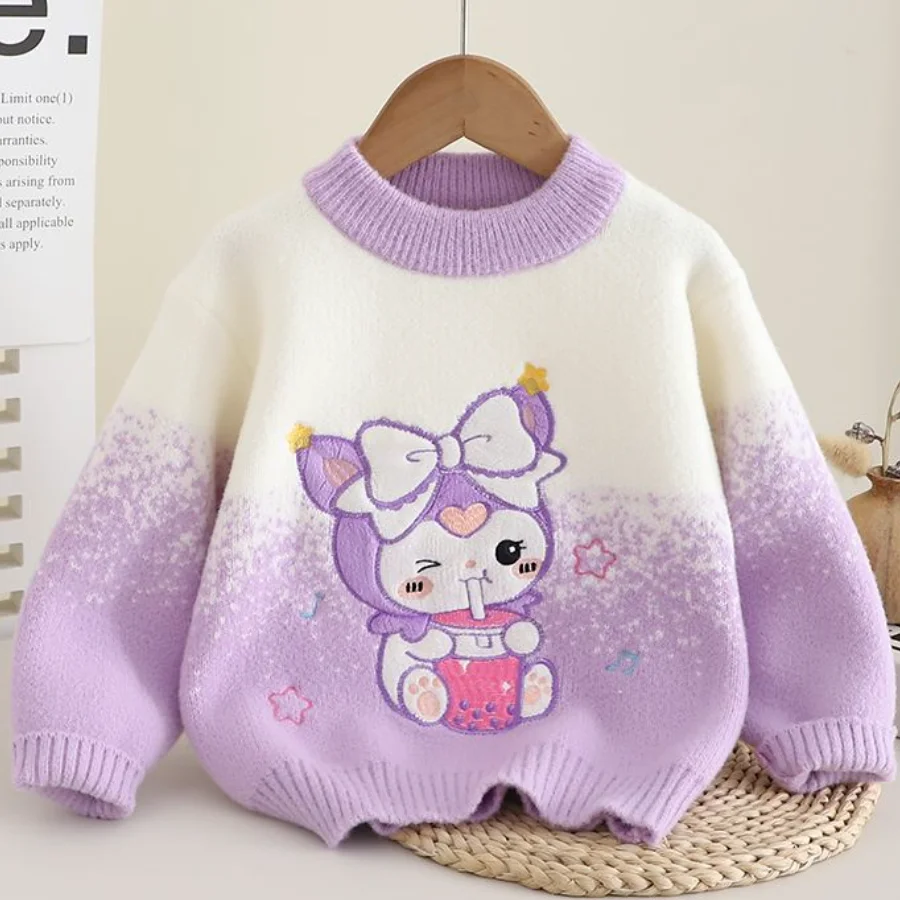 Sweater Sanrio Kuromi Girl Add Cotton Winter Style Bottom Layer Shirt Hot Hello Kitty Kawaii Children Cartoon New Pattern Tops