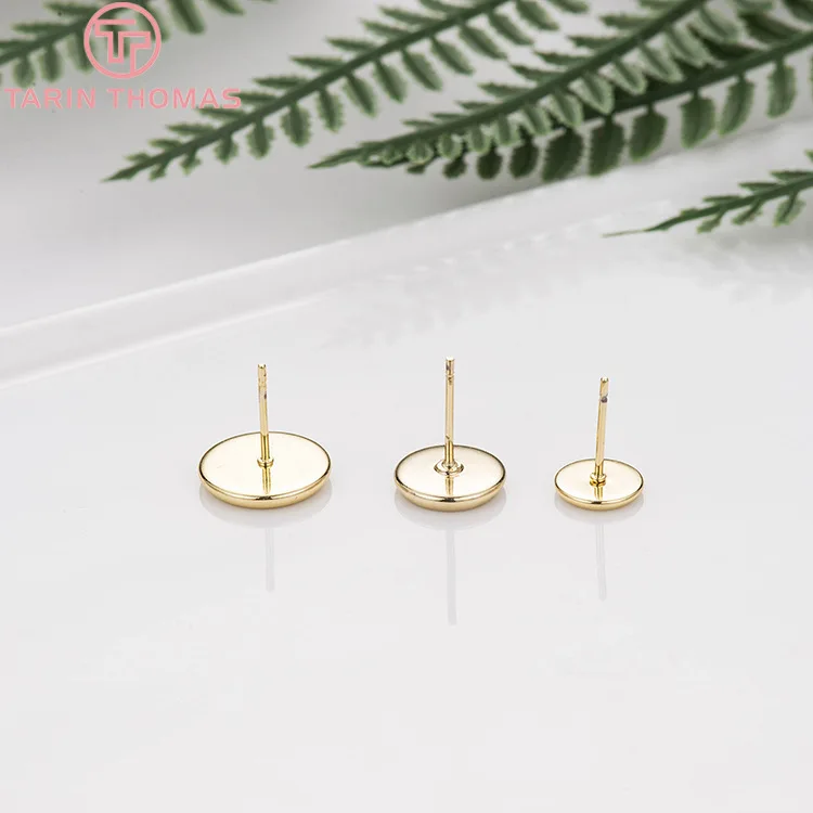(2442)8PCS Inside 6MM 8MM 10MM 12MM 24K Gold Color Brass Round Sets Stud Earring High Quality Diy Jewelry Accessories