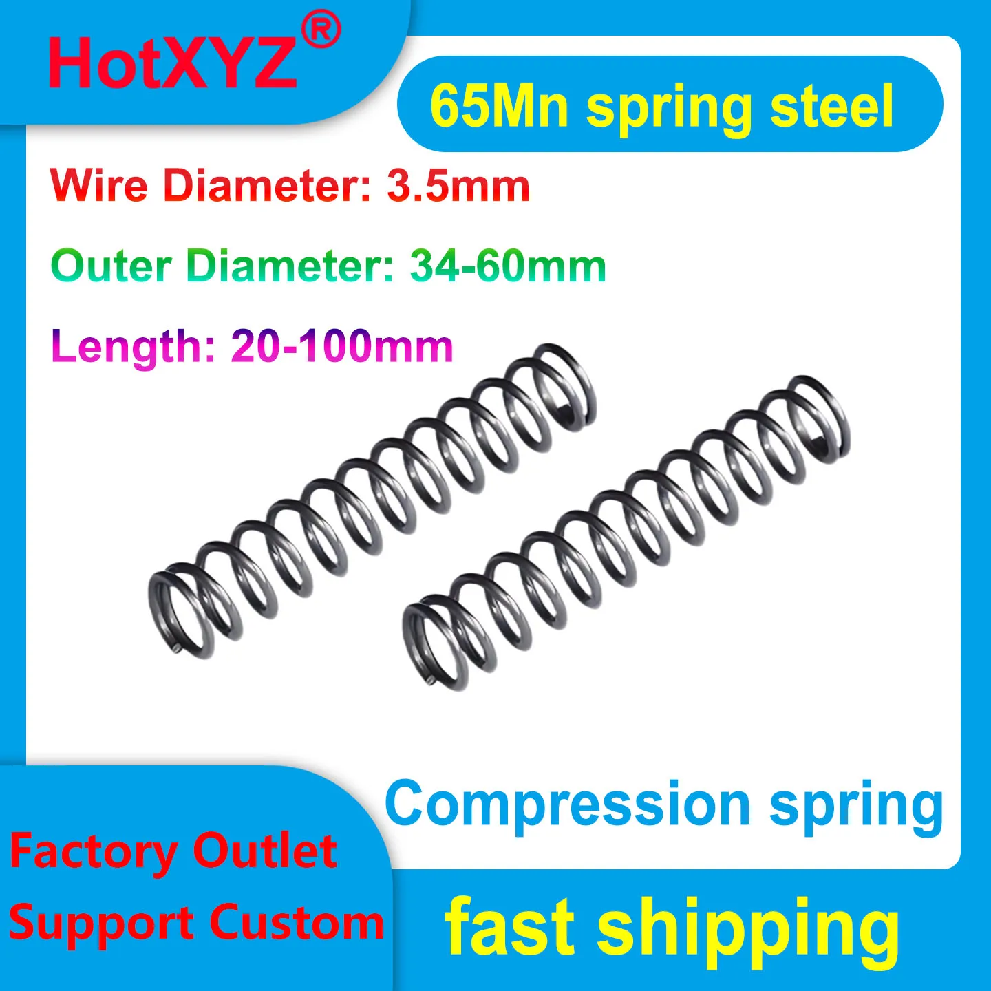 

65Mn Spring Steel 3.5mm Wire 2PCS Compression Spring High Elastic Anti-Fatigue for Mechanical Home Appliance Hardware Parts