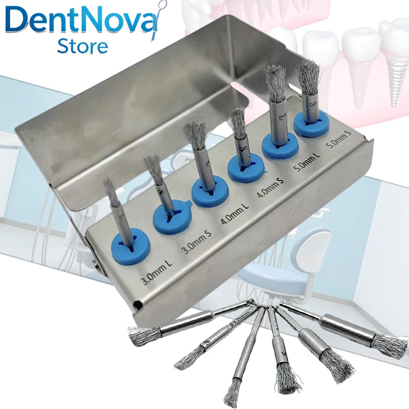 

6pcs Stainless Dental Implant Brush 420 Non-Magnetic Scaler for Peri-Implantitis Debridement & Thread Cleaning