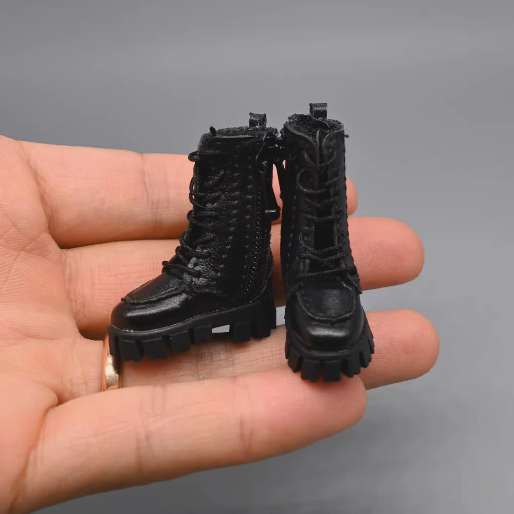 1/12 Scale Female Soldier Leather Martin Boots Plaid Shirt Base High-neck Sweater Denim Shorts For 6'' Action Figure Fit BJD