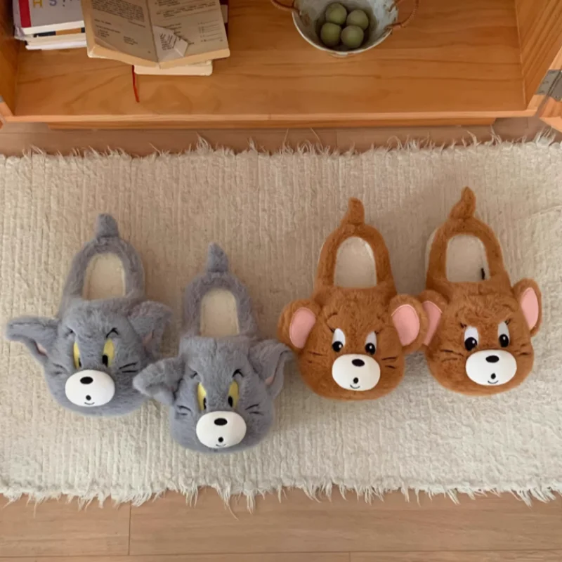 

2025 New In Stock Tom And Jerry Cotton Slippers Winter Parent Home Kawaii Hairy Shoes Gifts