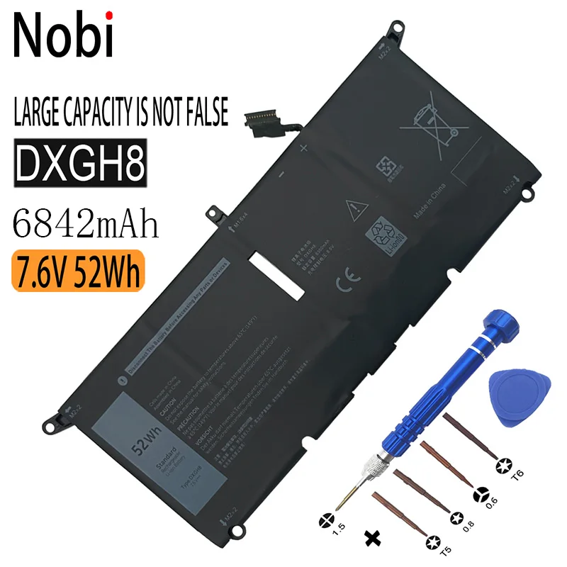 Nobi แบตเตอรี่แล็ปท็อป DXGH8 52Wh 7.6V สำหรับ Dell XPS 13 9370 9380 7390(2019) Inspiron 7390 -in-1ซีรีส์ H754V G8VCF 0H754V 6842mahh