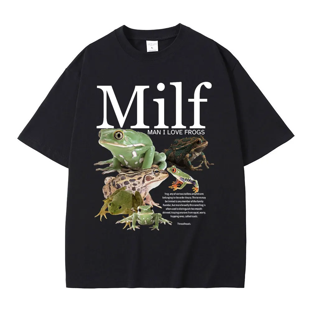 

MILF Man I Love Frogs Funny Frog Amphibian Lovers Meme T-shirts Men Women Casual Cotton Vintage Short Sleeve Oversized T Shirts