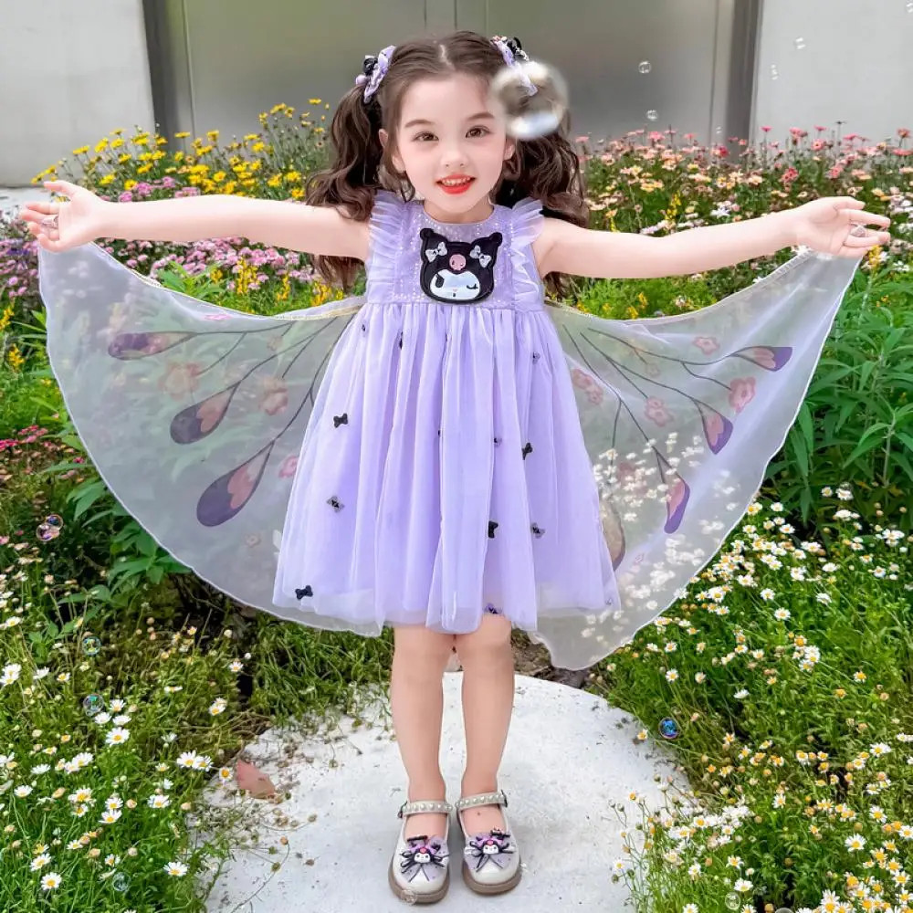 

Sanrio Kuromi Girls Dress Summer Child Baby Mesh Princess Skirt New Cute Fashion Sleeveless Vest Dress Children's Skirts 3-10Y