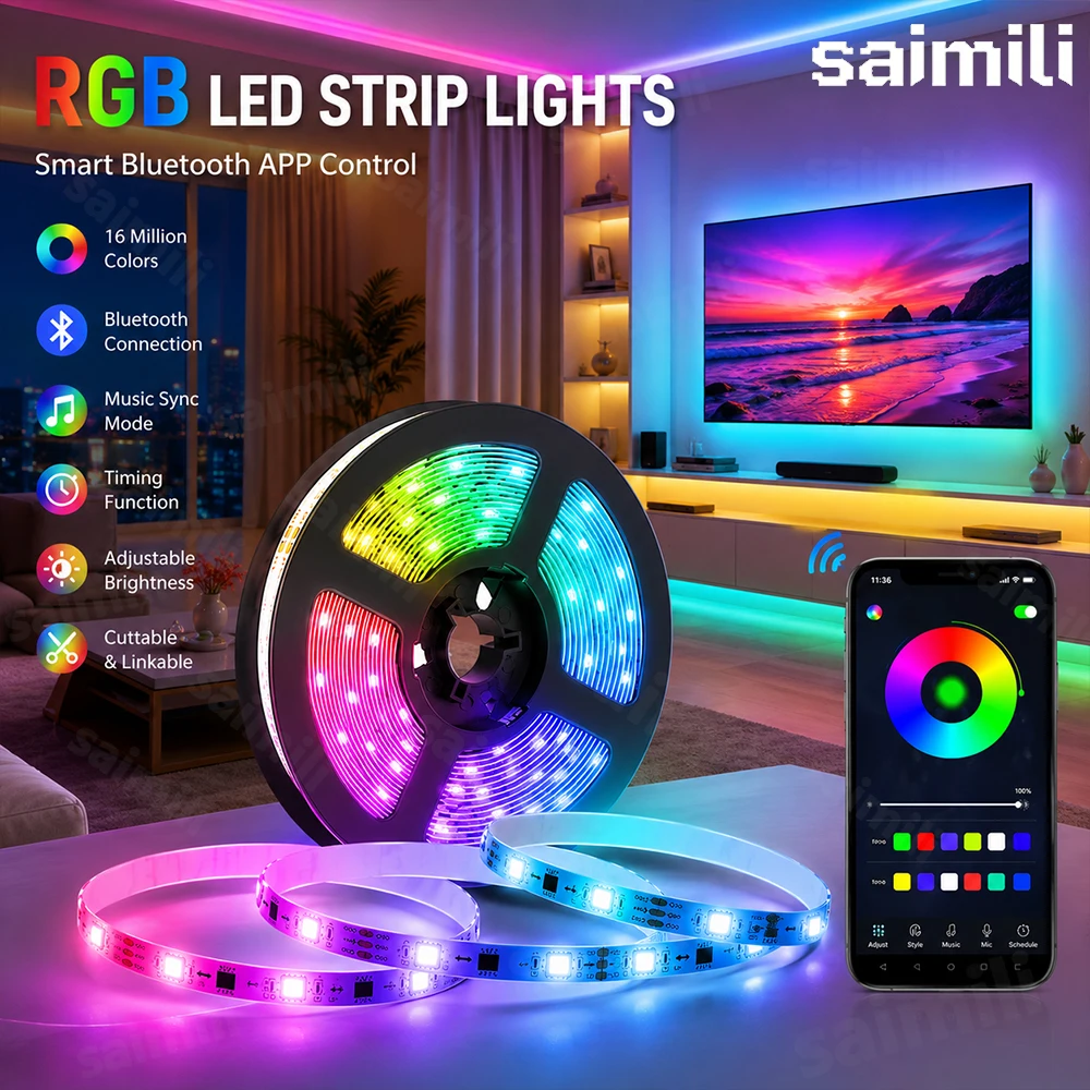 USB RGB LED Tape 5V Flexible Strip Bluetooth Control Self Adhesive Diode Lamp For TV Background Festival DIY Decoration Lights