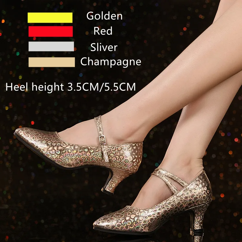 Women Standard Ballroom Dancing Shoes Glitter Latin Dance Shoes Tango Shoes Closed Toe Modern Salsa/Waltz Dance Shoes