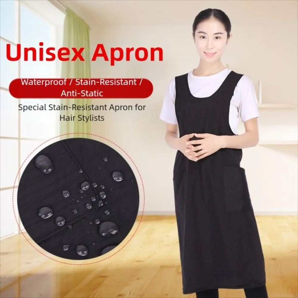 

Professional Barber Shop Work Clothes Soft with Pockets Cross Hairdressing Apron Breathable Unisex Hair Cutting Gown