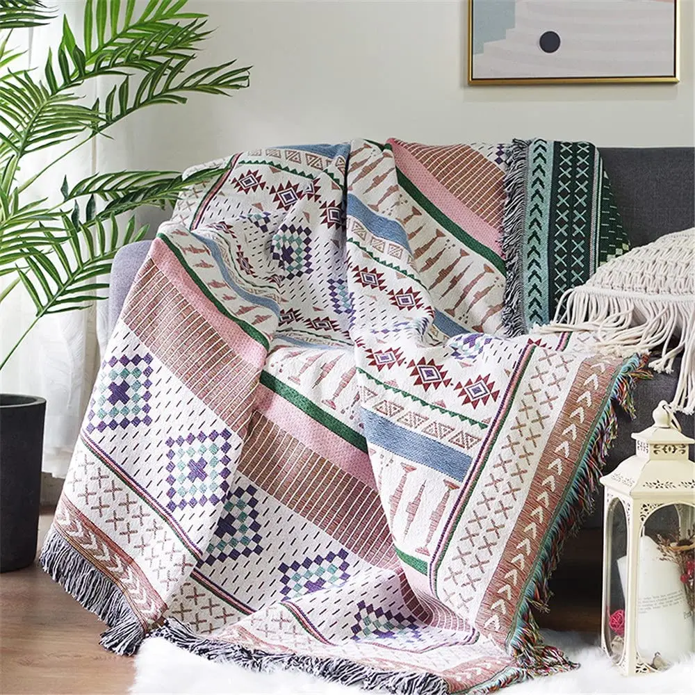 Bohemian Plaid Blanket for Sofa bed Decorative Blankets Outdoor Camping Picnic Blanket Boho Sofa cover throw Blanket With Tassel