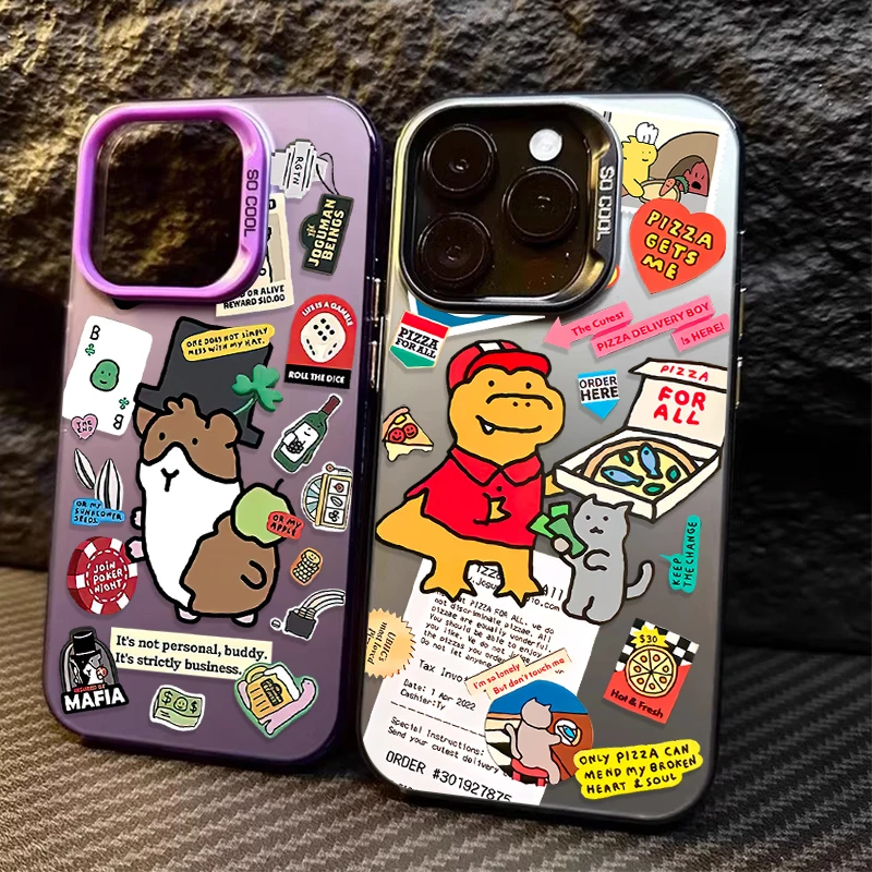 Cartoon Dinosaur Hamster Case For Samsung Galaxy A05 A06 A05S A04 A04S A14 A03 A03S A23 A12 A22 A51 A71 4G Plating Laser Cover