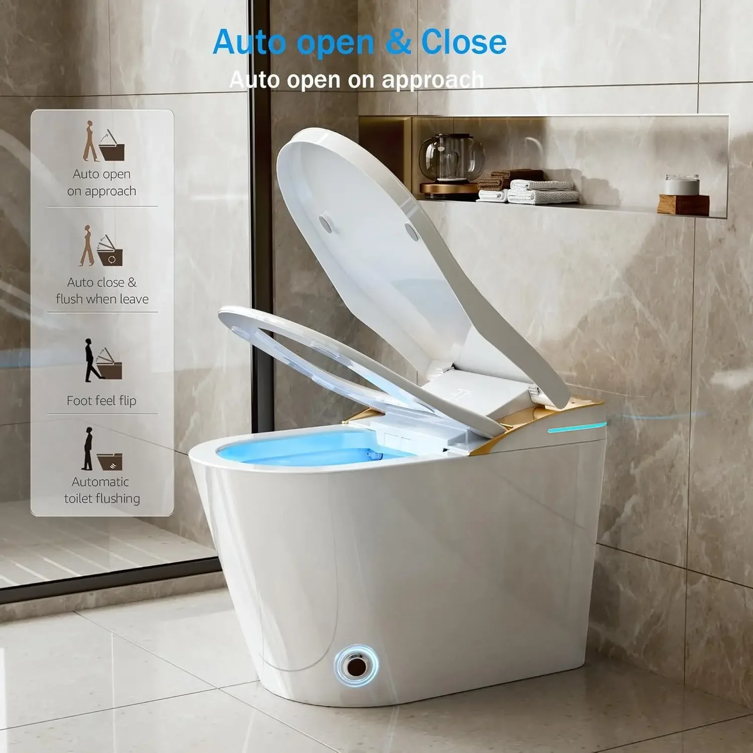 toilet, bidet toilet with heated toilet, automatic flush, slender Japanese toilet with automatic switch, dryer, night light