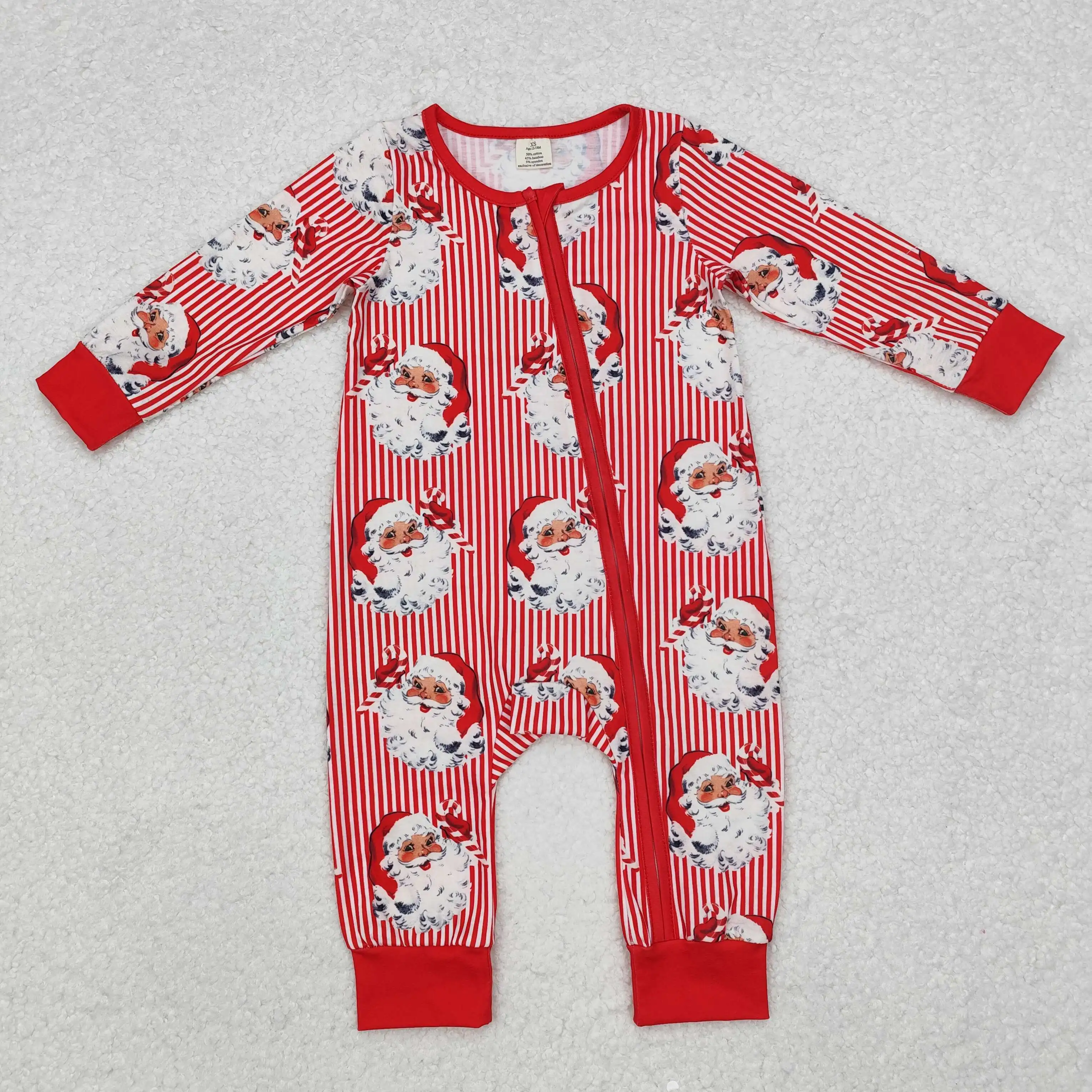 New rts Boys Christmas Romper Wholesale Bamboo Santa Pattern Zipper Infant Boys Holiday rompers