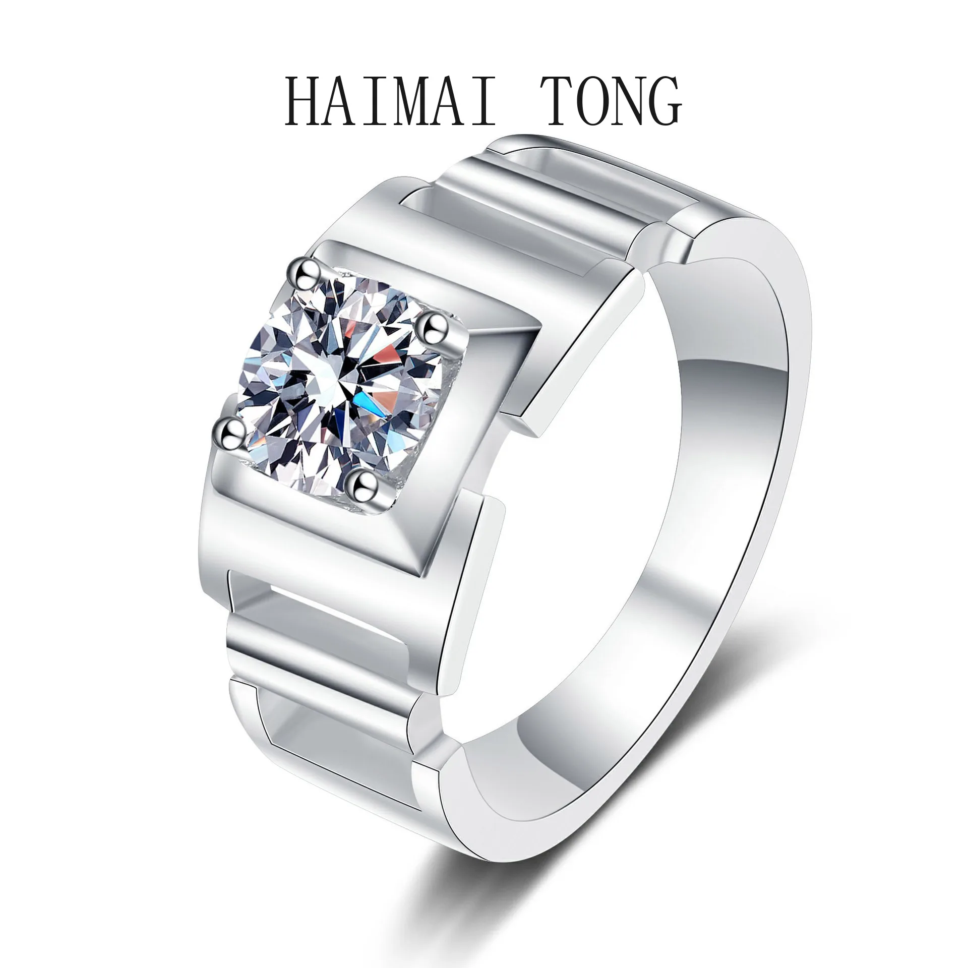 

HAIMAITONG Pt950 Platinum Ring Male, 1 carat Moissanite Large Male Ring Couple Male Ring