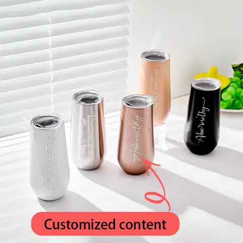 6oz Custom Double Insulated Champagne Flute Tumbler with Lid, Unbreakable Reusable Cocktail Cups Champagne Toasting Glasses