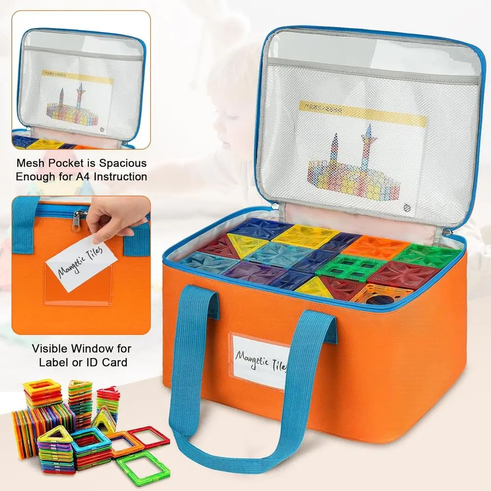 حقائب كبيرة لتنظيم البلاط المغناطيسي مع جيوب شبكية وعلامات للألعاب والألعاب وLEGO