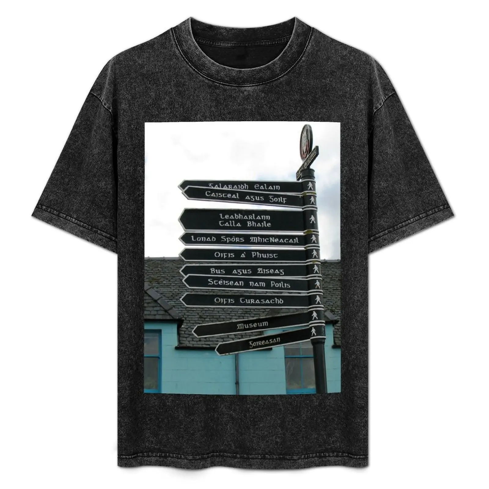 

Signpost in Gaelic, Stornoway, Isle of Lewis, Scotland T-Shirt Plus Size Comfort Fit Tee