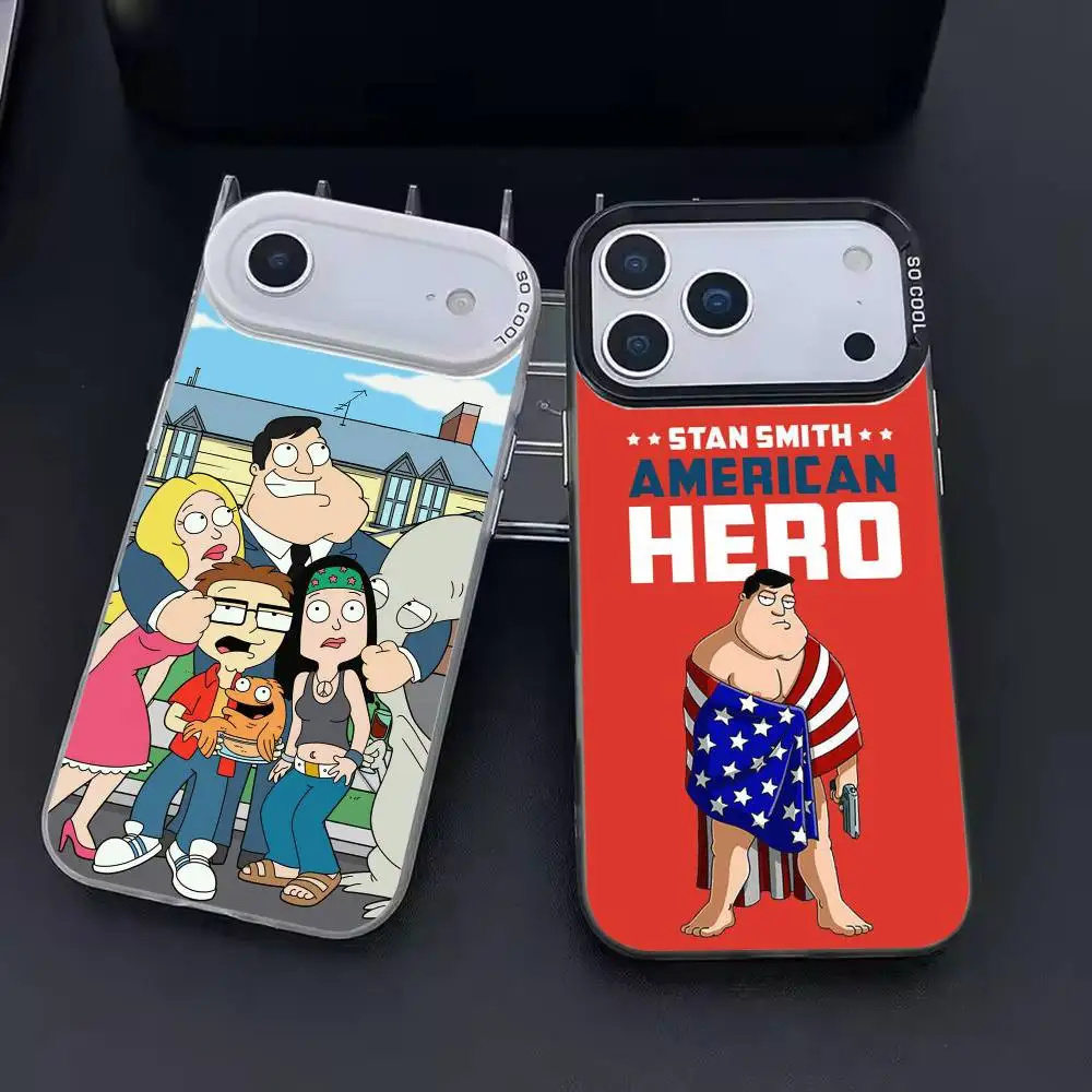 

Cartoon A-American Dad Phone Case For iPhone 17 16 15 14 13 12 11 Pro Max Plus Silver candy Matte Cover