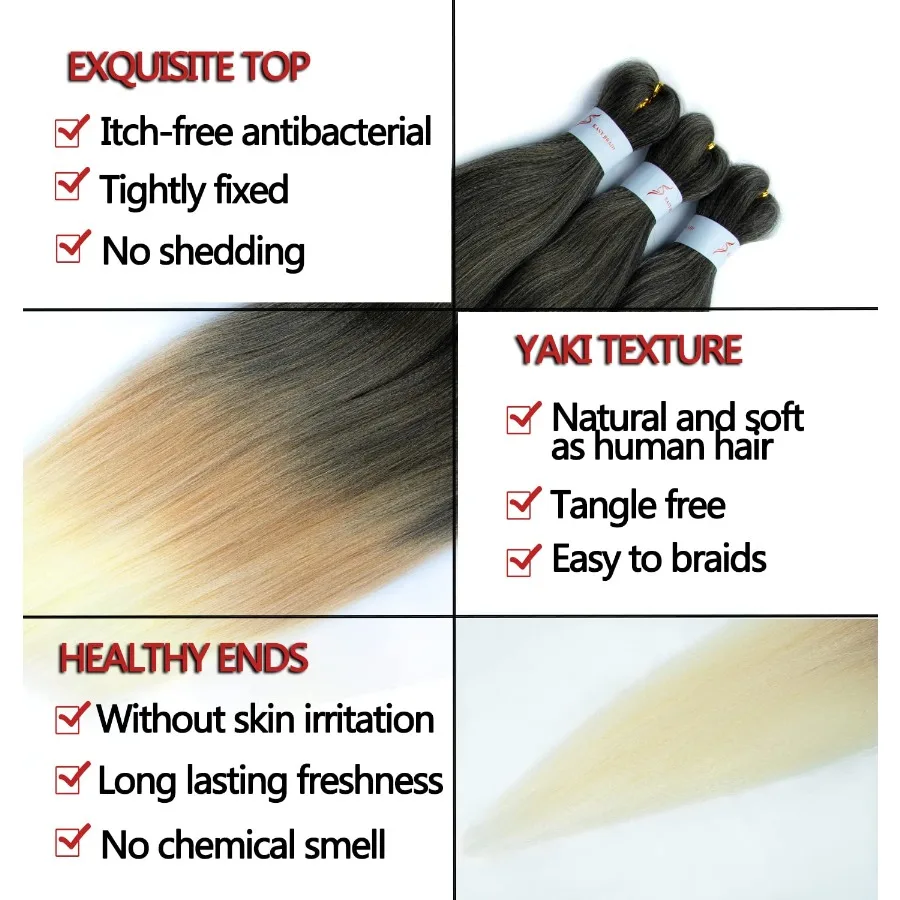 تجديل الشعر الممتد مسبقًا 32 بوصة 8 عبوات من الألياف الاصطناعية الخالية من الحكة مع نسيج ياكي للمظهر الطبيعي