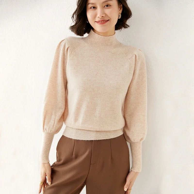 

Pop 2025 Autumn And Winter New Cashmere Sweater Women Half High Neck Pullover Casual Fashion Knitted Top Women Plus Size Jacket
