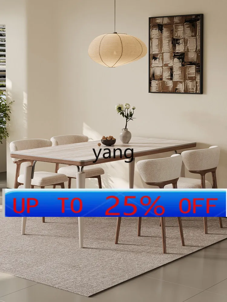 

LMM antique solid wood dining table and chair combination household walnut rectangular rock slab dining table