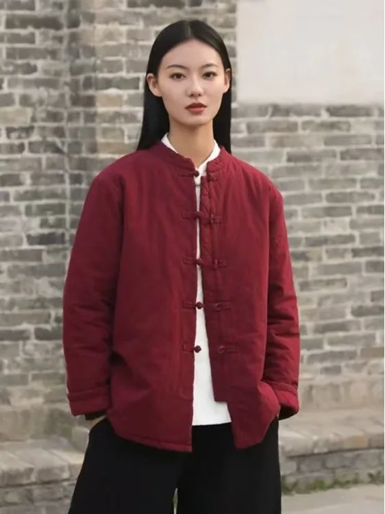 

Ladies l Cotton Jaet Linen Cotton Coat Mom Sle Ethnic National Buddhist Sle Thi Autumn Winter Outerwear