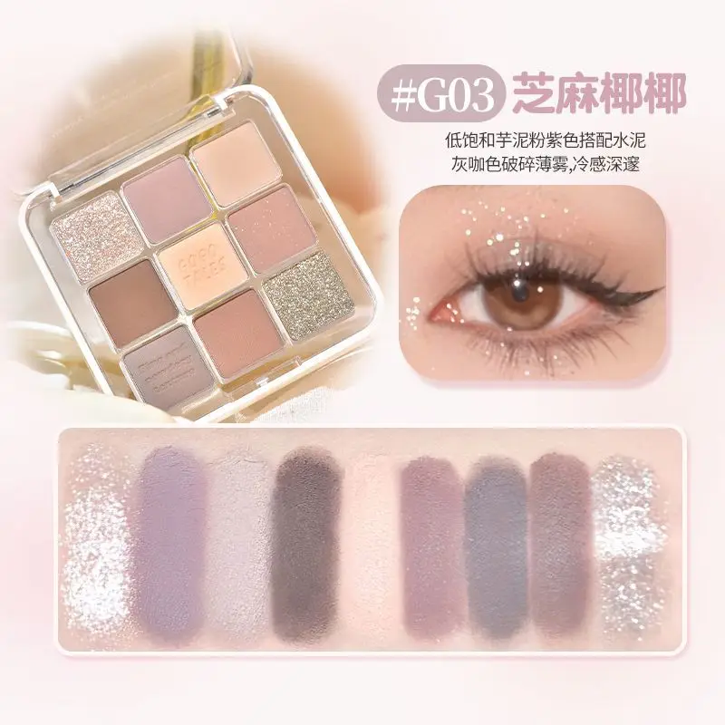 

GOGO TALES 9 Colors Eyeshadow Palette Long Lasting and Easy To Apply Matte Pearl Glitter Eyeshadow Blush Highlight Makeup