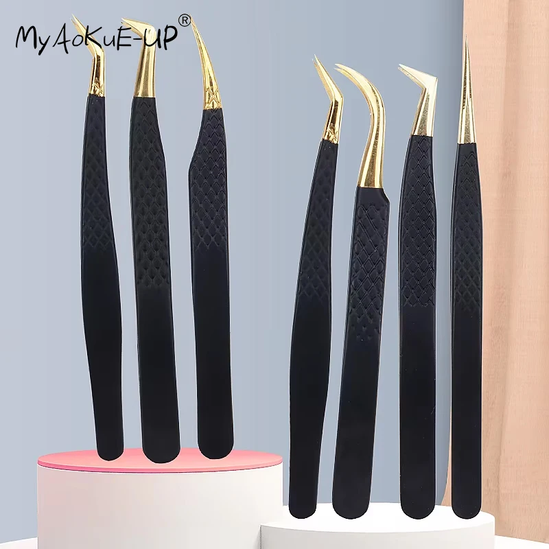 Pinzas para pestañas de acero inoxidable antiestáticas, suministros de extensión de pestañas, pinzas para cejas de precisión Industrial, herramientas de maquillaje, 1 ud.