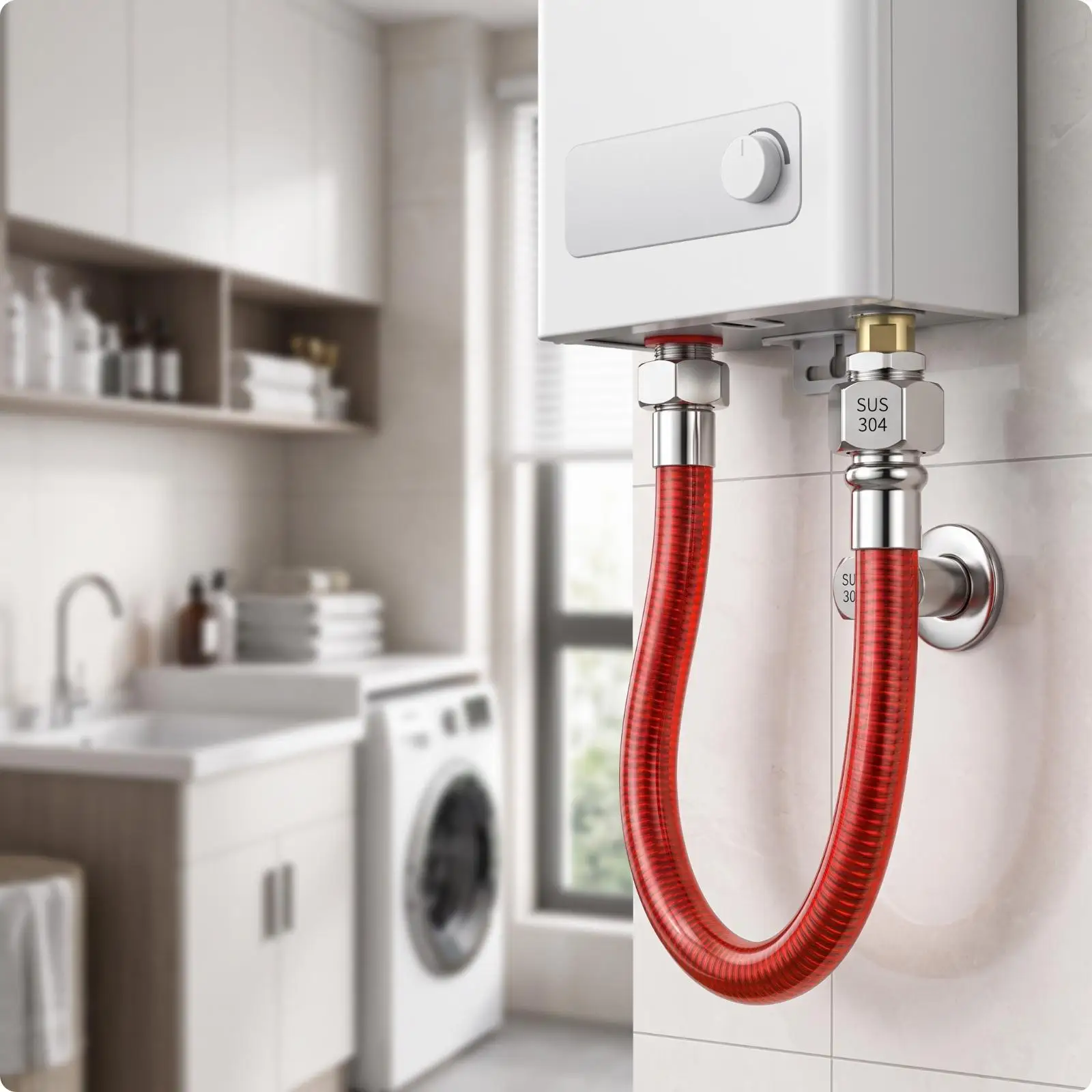 High Pressure Hose Connector Industrial Grade 304 Stainless Steel Corrugated PVC Insulated for Bathroom Water Inlet