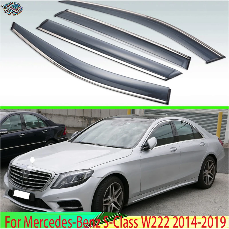 For Mercedes-Benz S-Class W222 2014-2019 Plastic Exterior Visor Vent Shades Window Sun Rain Guard Deflector 4pcs 2015 2016 2017