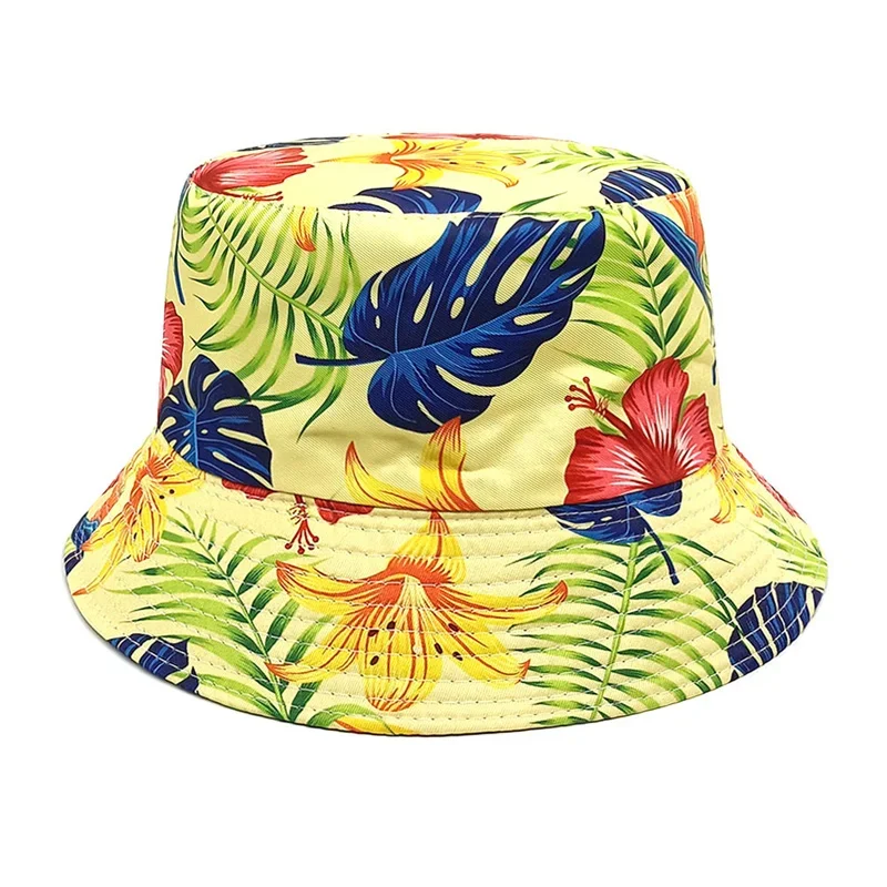 Four Seasons Polyester Cartoon Flower Print Bucket Hat Fisherman Hat Outdoor Travel Sun Cap for Men and Women 3