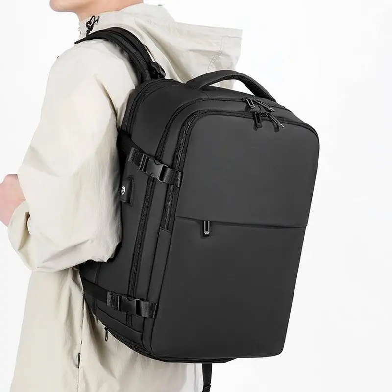 expandable large capacity men's backpack with USB, shoe compartment 180 degree opening and closing laptop backpack schoolbag 02