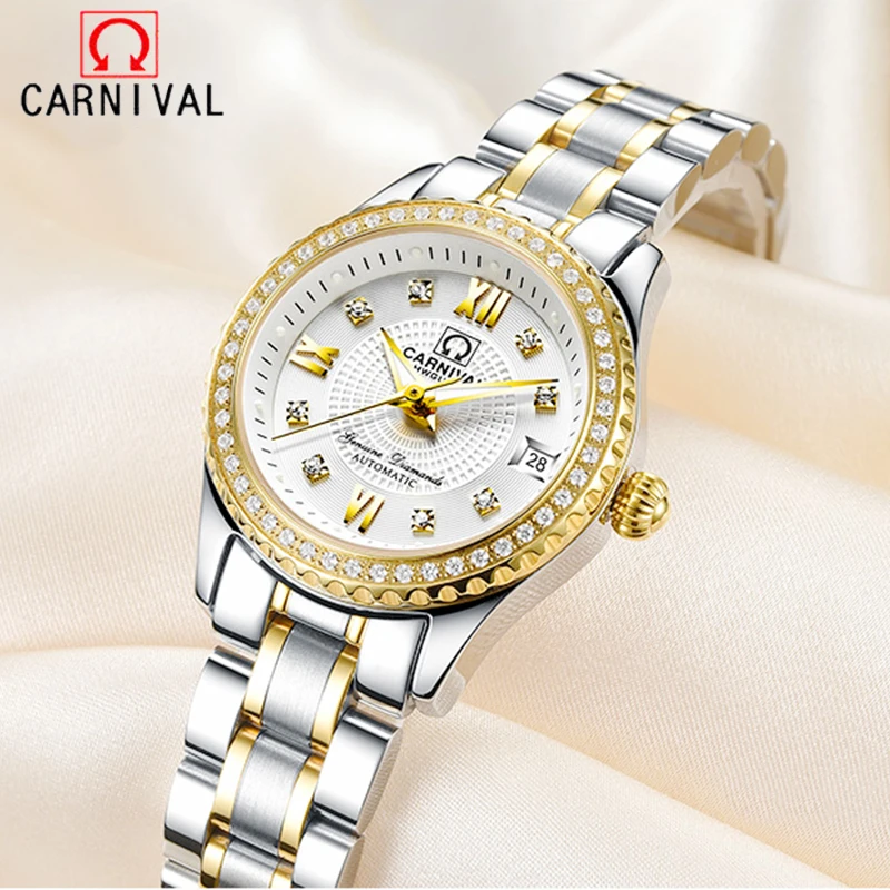 Reloj Mujer CARNIVAL Mechanical Watch for Women Brand Luxury Automatic Wrist Watch Sapphire Waterproof Luminous Relogio Feminino