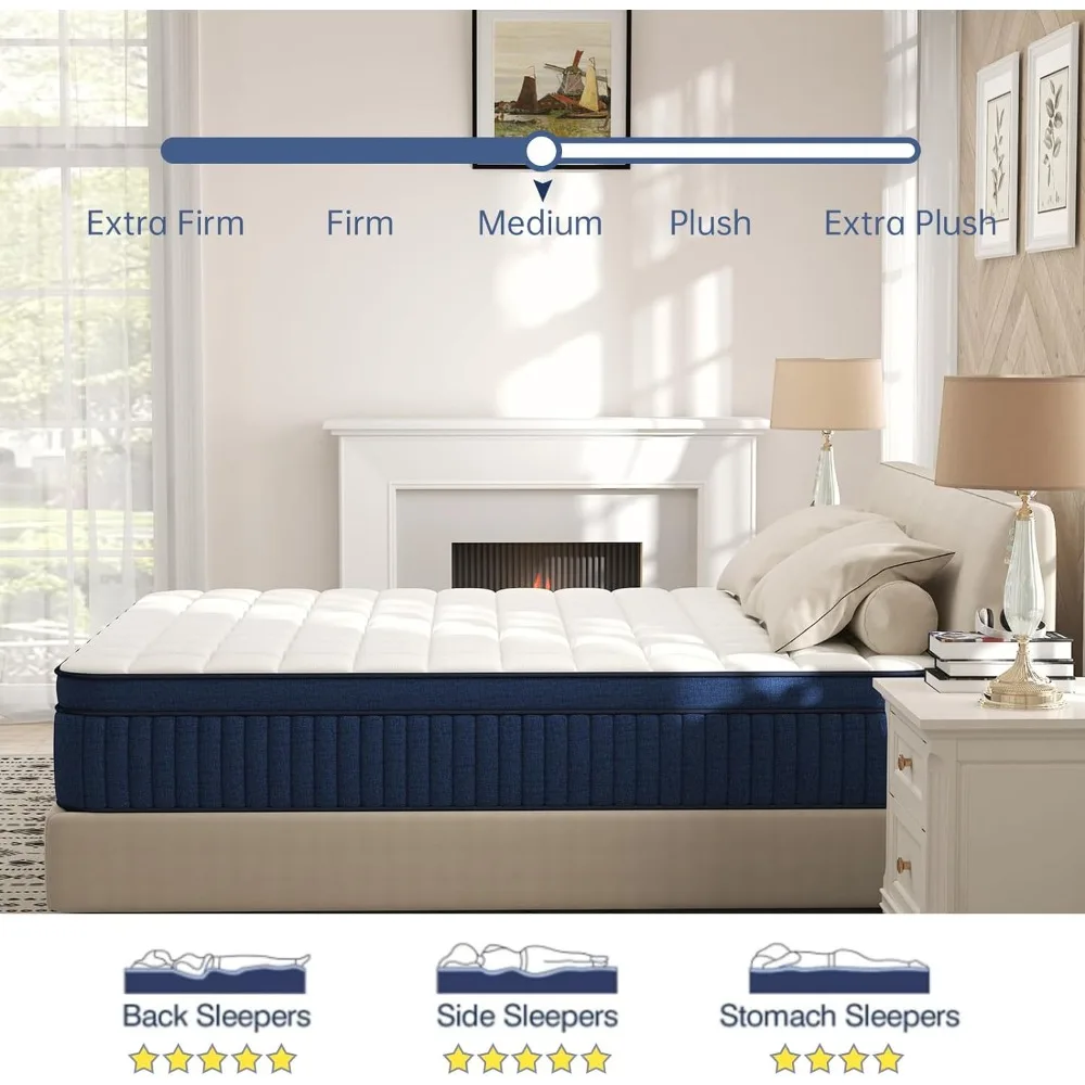 Medium Firm, (Upgrade Strengthen) Hybrid Mattress King Size, Ultimate Motion Isolation with Memory Foam and Pocket Spring