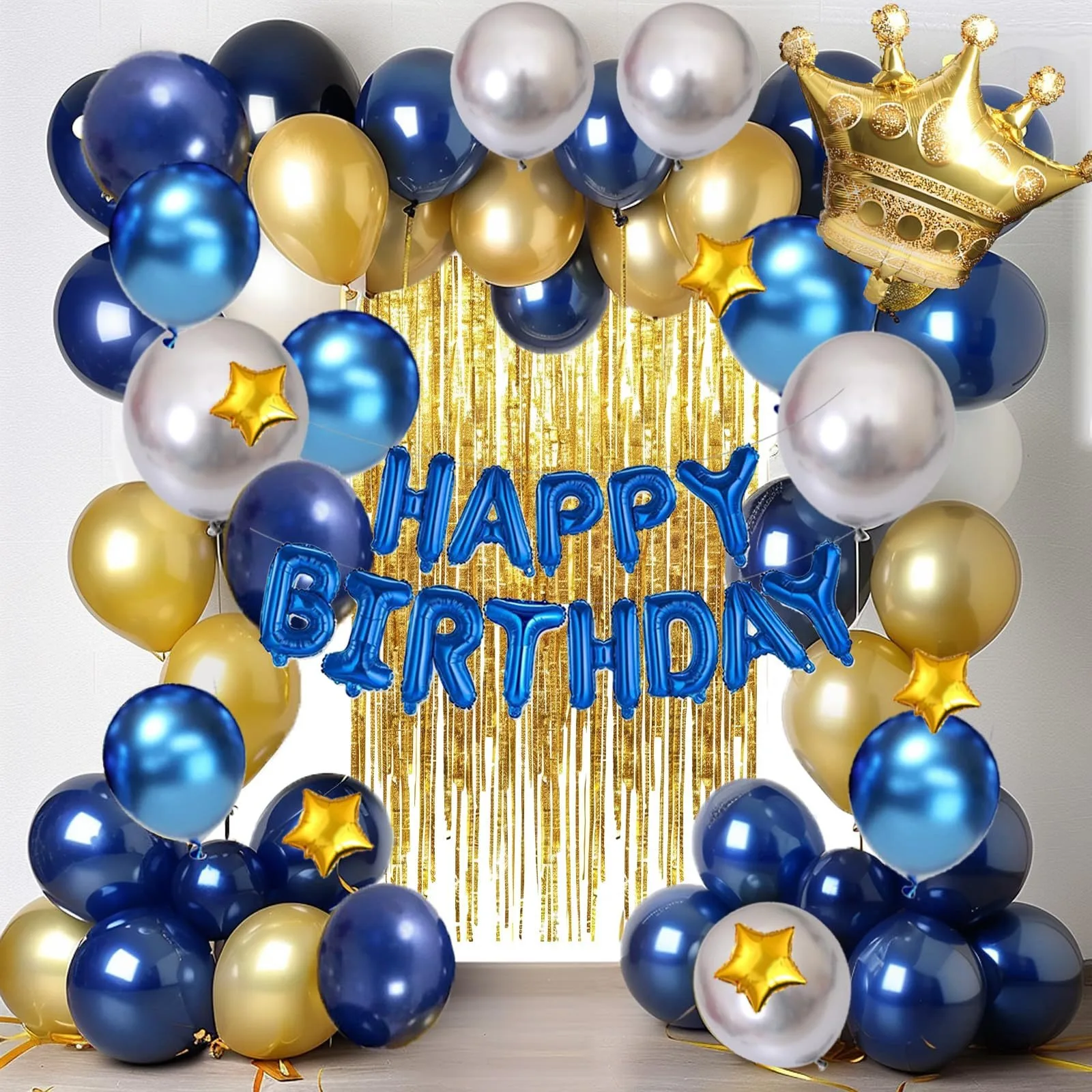 Blue Gold Rain Curtain Aluminum Foil Balloon Arch Garland Kit Birthday Party Baby Showers Wedding Anniversary Decoration