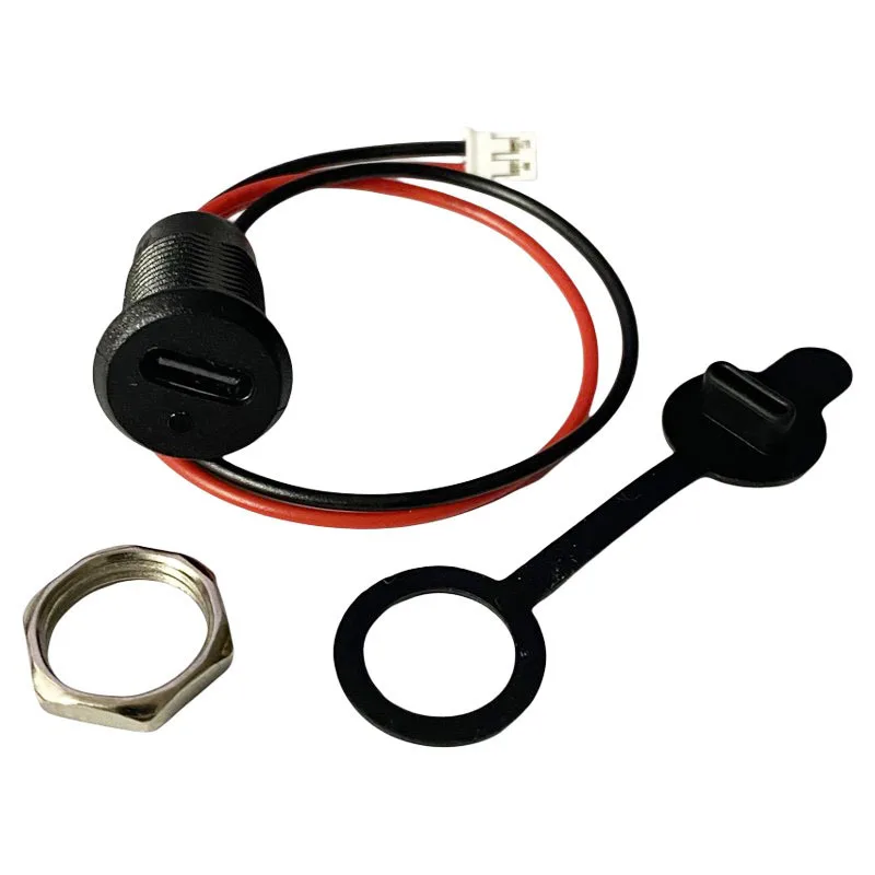 Type C 2Pin LED Indicator Threaded Panel Mount Female Connector with Dust Cap Waterproof Charging Port for Boat Car Lamp DIY