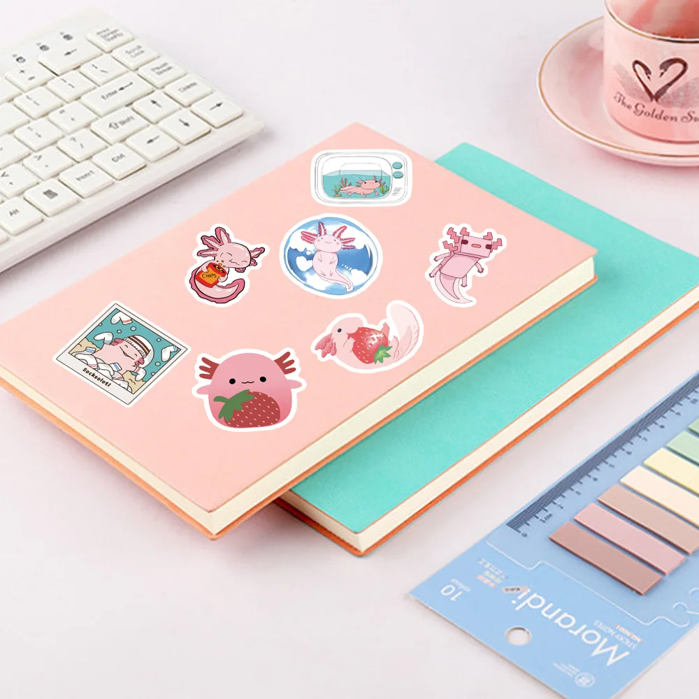 Cute Axolotl Stickers Pack 50Pcs, Kawaii Stickers for Water Bottles Laptop Phone Journaling Glueewee Vinyl Waterproof Stickers