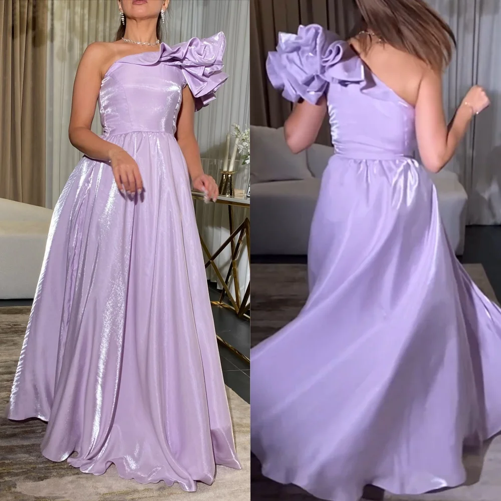 

Fashion Formal Satin Pleat Ruched Draped A-line One-shoulder Long Dresses Quinceanera Dresses Modern Style Matching Casual