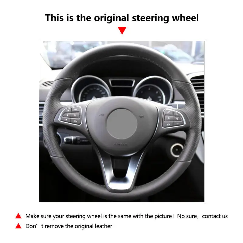 Braids on Car Steering Wheel For Mercedes Benz W176 W246 W205 C117 C218 X218 W213 X156 X253 W166 X166 EQV W447 Leather Cover