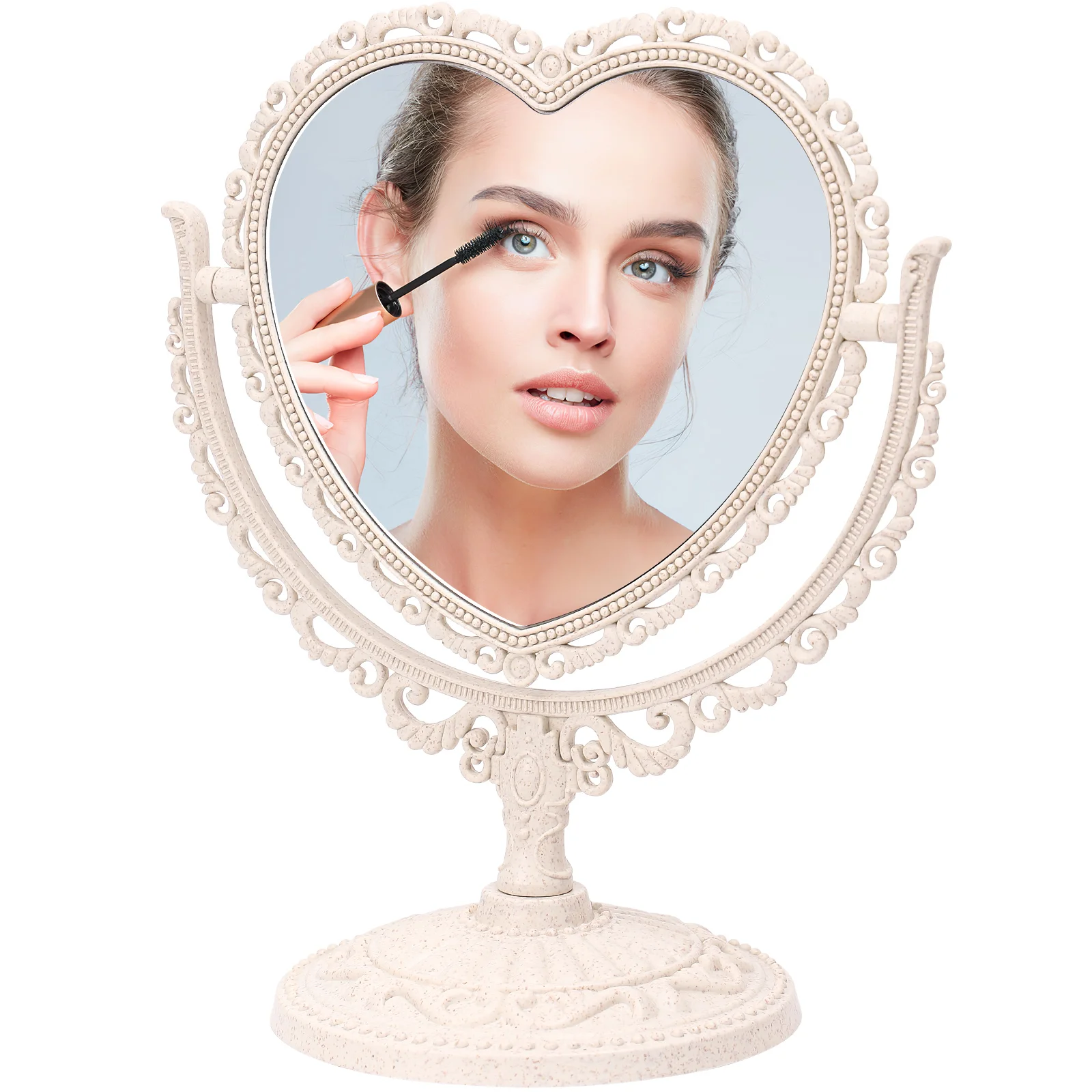 

° Rotation Mirror Vintage for Dressing Table Makeup Desk High Quality Women's Gift Tabletop Vanity Portable Beige Color