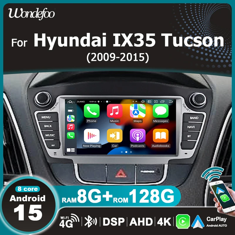 Autoradio Android 15 con Schermo da 7'' e Carplay Wireless per Hyundai IX35 Tucson 2009-2015, Sistema Intelligente 2 DIN con Lettore Video