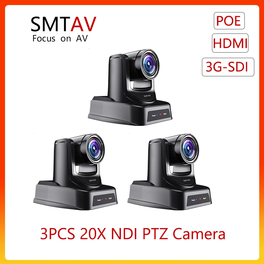 

Free Shipping SMTAV 3pcs NDI PTZ Camera 20X Optical +16X Digital Zoom 3G-SDI + HDMI Output For Church Business Meeting