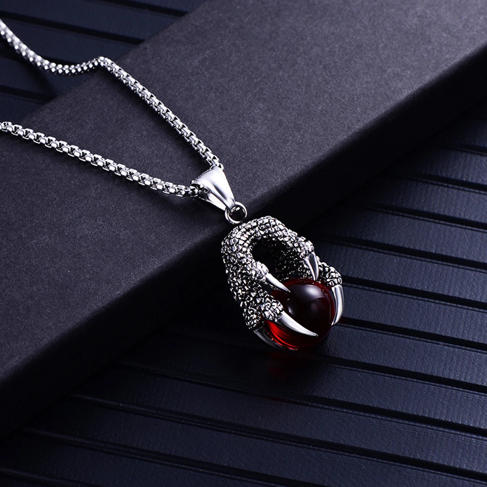 Cool Stainless Steel Men's Dragon Claw Dragon Ball Necklace Pendant Fashion Jewelry Men's Necklace Punk Hip Hop Chain Necklace