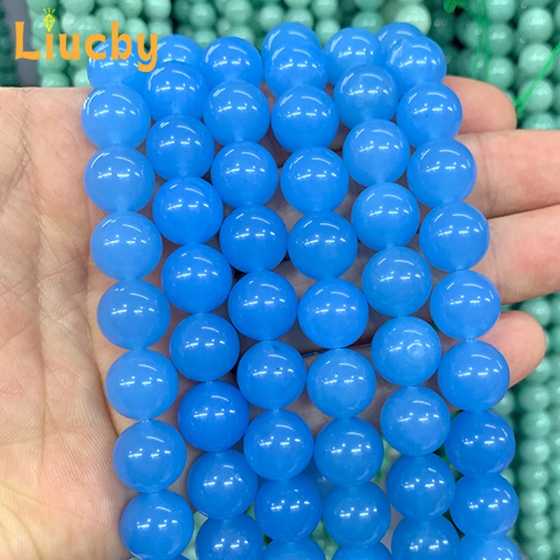 Handmade Natural Stone Blue Chalcedony Chinese Jades Beads For Jewelry Making DIY Earrings crystal 15\'\' Strand 4/6/8/10/12/14mm