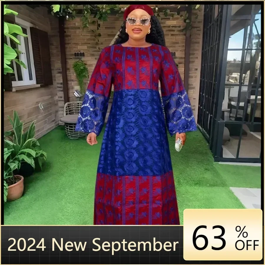 

Plus Size African Dresses for Women 2024 Autumn Fashion Africa Dashiki Ankara Evening Wedding Party Dresses Headscarf Outfits