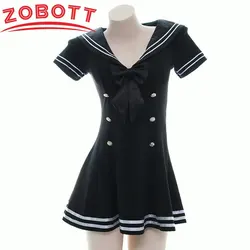 Student Long Sailor Suit Dress Japanese Women's Deep V Uniform Bow Maid Nightdress Suit Cosplay Costume Anime Cute Uniform Girls