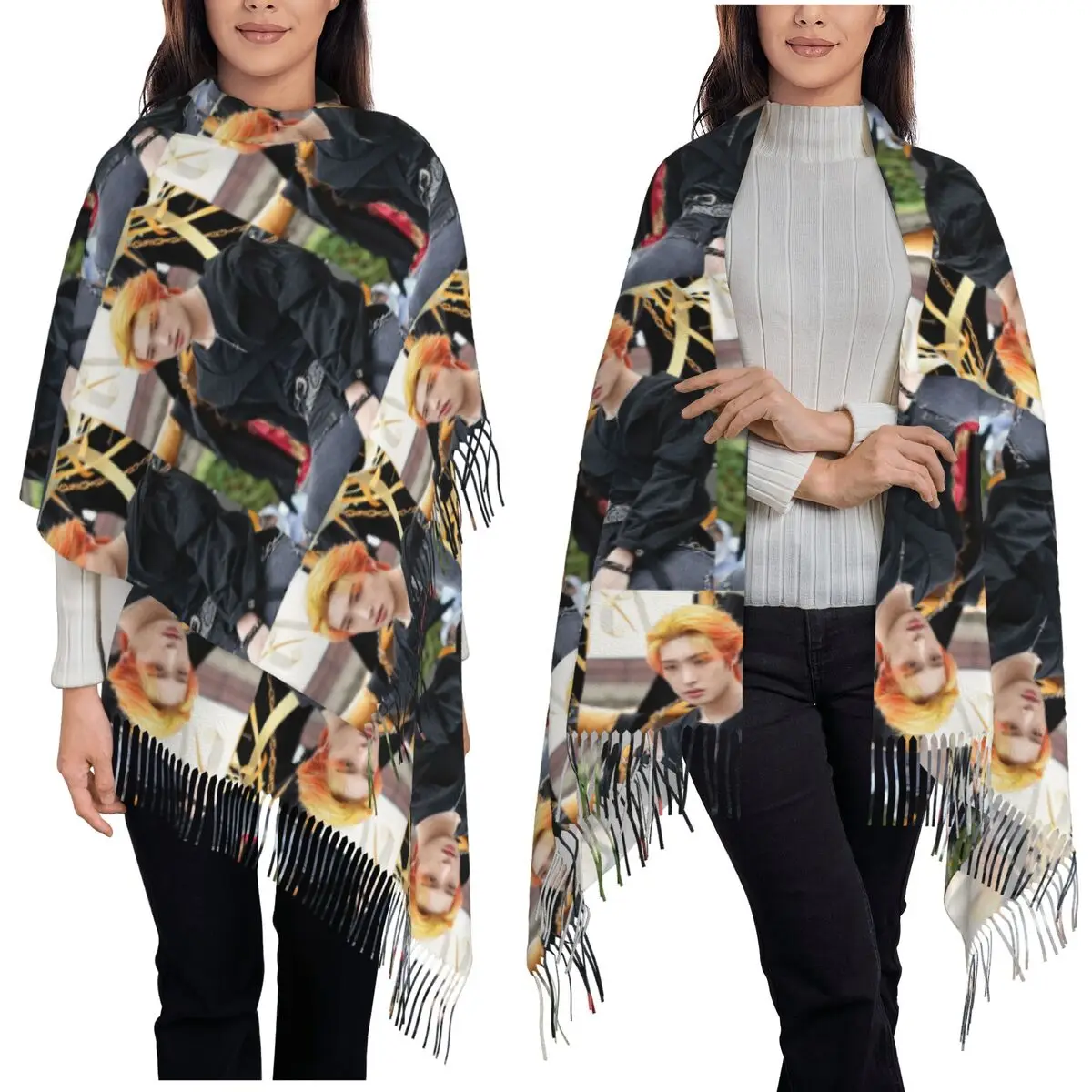Mingi Ateez Spin Off From The Witness Halazia bufanda bufandas con borlas mujeres chales y chales suaves y cálidos chal grande para Otoño e Invierno