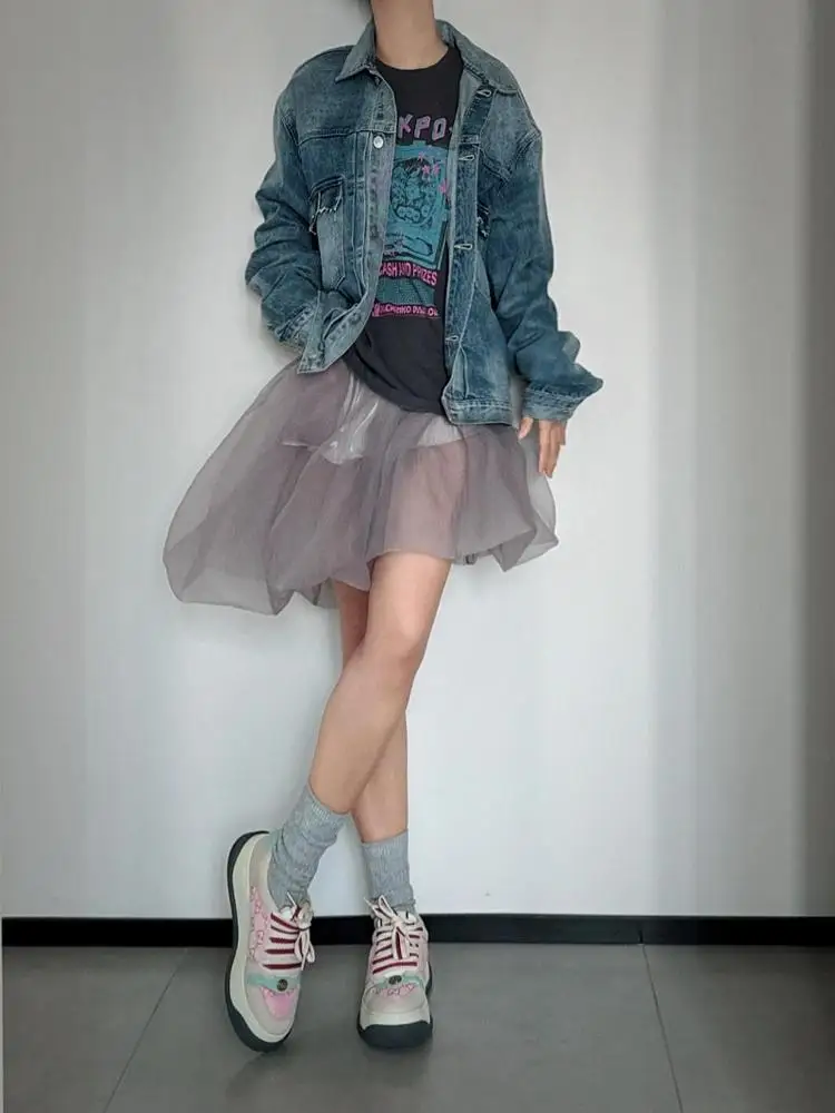 

Асимметричная полупрозрачная тюлевая юбка DesiGar, пышная, средней длины, в балетном стиле, короткая юбка в корейском стиле