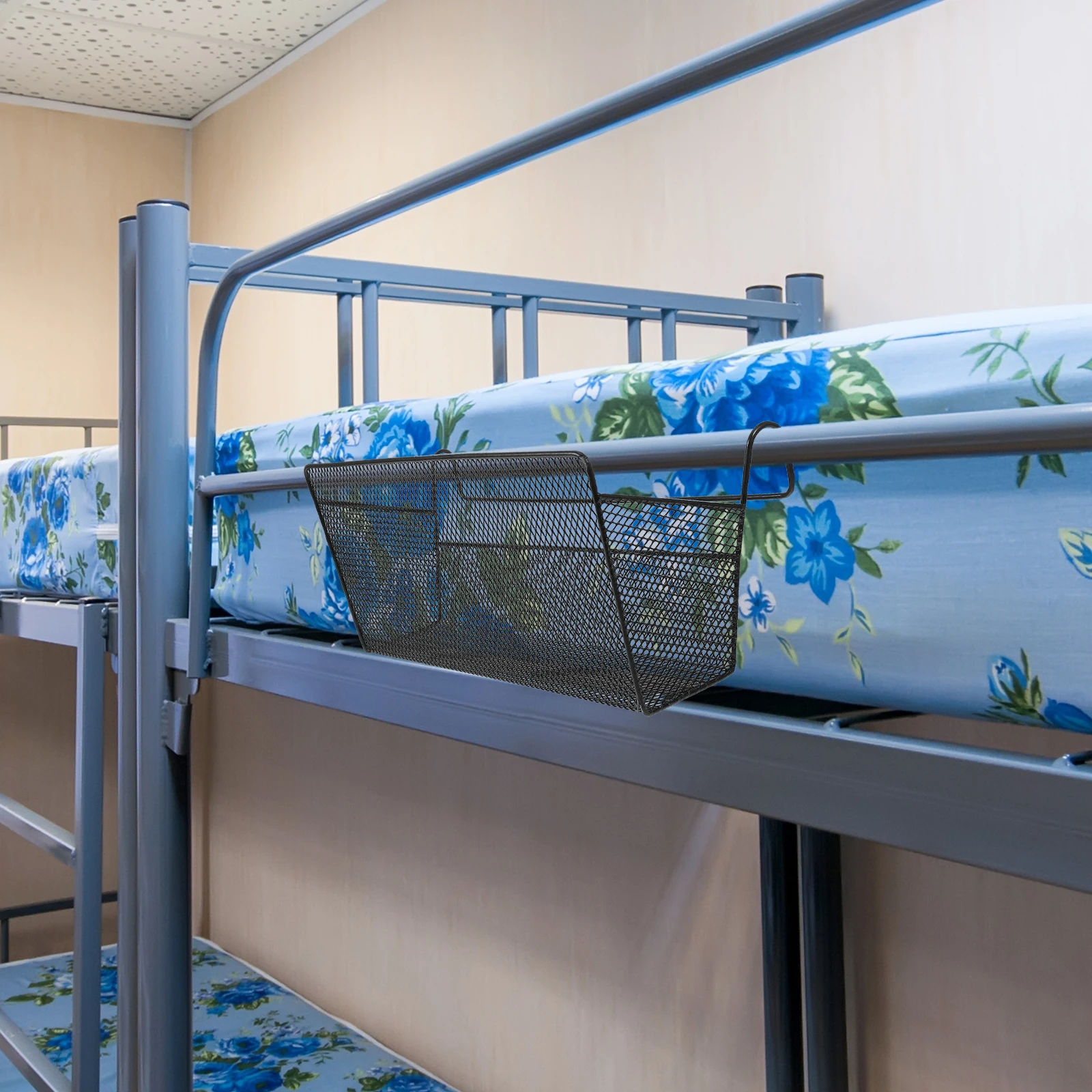 

Bedside Hanging Basket Dormitory Use Metal Organizer Sturdy No Drill Bunk Bed Sundries Holder Storage Basket Sundries Organizer